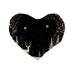 Christmas Winter Xmas Scene Nature Forest Tree Moon Standard 16  Premium Flano Heart Shape Cushions by Apen