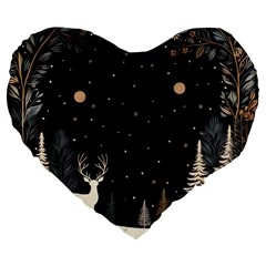 Christmas Winter Xmas Scene Nature Forest Tree Moon Large 19  Premium Flano Heart Shape Cushions by Apen