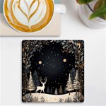 Christmas Winter Xmas Scene Nature Forest Tree Moon UV Print Square Tile Coaster  Front