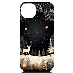 Christmas Winter Xmas Scene Nature Forest Tree Moon Iphone 14 Plus Black Uv Print Case by Apen