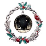 Christmas Winter Xmas Scene Nature Forest Tree Moon Metal X mas Wreath Holly leaf Ornament Front