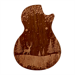 Christmas Winter Xmas Scene Nature Forest Tree Moon Guitar Shape Wood Guitar Pick Holder Case And Picks Set by Apen