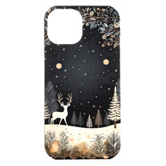 Christmas Winter Xmas Scene Nature Forest Tree Moon Iphone 15 Plus Black Uv Print Pc Hardshell Case by Apen