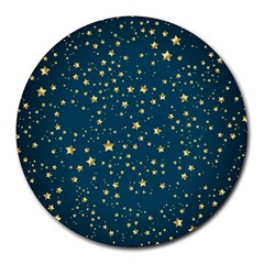 Star Golden Pattern Christmas Design White Gold Round Mousepad by Apen