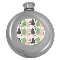 Christmas Trees Icons Round Hip Flask (5 Oz) by Apen