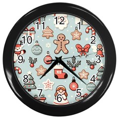 Christmas Cartoon Pattern Wall Clock (black) by Apen