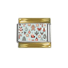 Christmas Cartoon Pattern Gold Trim Italian Charm (9mm) by Apen