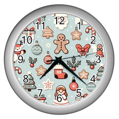 Christmas Cartoon Pattern Wall Clock (silver) by Apen