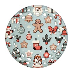 Christmas Cartoon Pattern Round Filigree Ornament (two Sides)