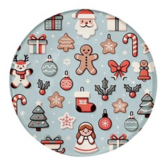 Christmas Cartoon Pattern Round Glass Fridge Magnet (4 Pack) by Apen