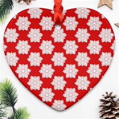 Christmas Snowflakes Background Pattern Heart Ornament (two Sides)