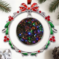 Christmas Lights Metal X mas Wreath Ribbon Ornament