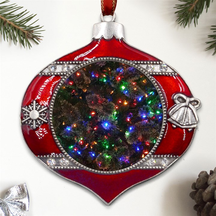 Christmas Lights Metal Snowflake And Bell Red Ornament