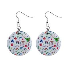 New Year Christmas Winter Pattern Mini Button Earrings by Apen