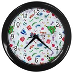 New Year Christmas Winter Pattern Wall Clock (Black) Front