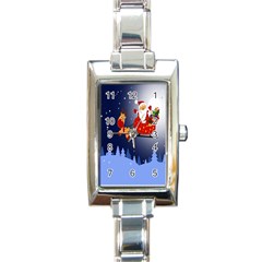 Deer Santa Claus Flying Trees Moon Night Merry Christmas Rectangle Italian Charm Watch by anzea