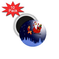 Deer Santa Claus Flying Trees Moon Night Merry Christmas 1 75  Magnets (10 Pack)  by anzea