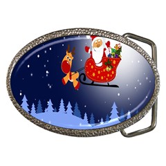 Deer Santa Claus Flying Trees Moon Night Merry Christmas Belt Buckles by anzea