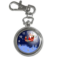 Deer Santa Claus Flying Trees Moon Night Merry Christmas Key Chain Watches by anzea