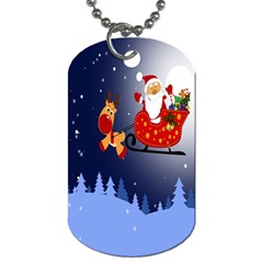 Deer Santa Claus Flying Trees Moon Night Merry Christmas Dog Tag (one Side) by anzea