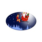 Deer Santa Claus Flying Trees Moon Night Merry Christmas Sticker Oval (100 pack) Front