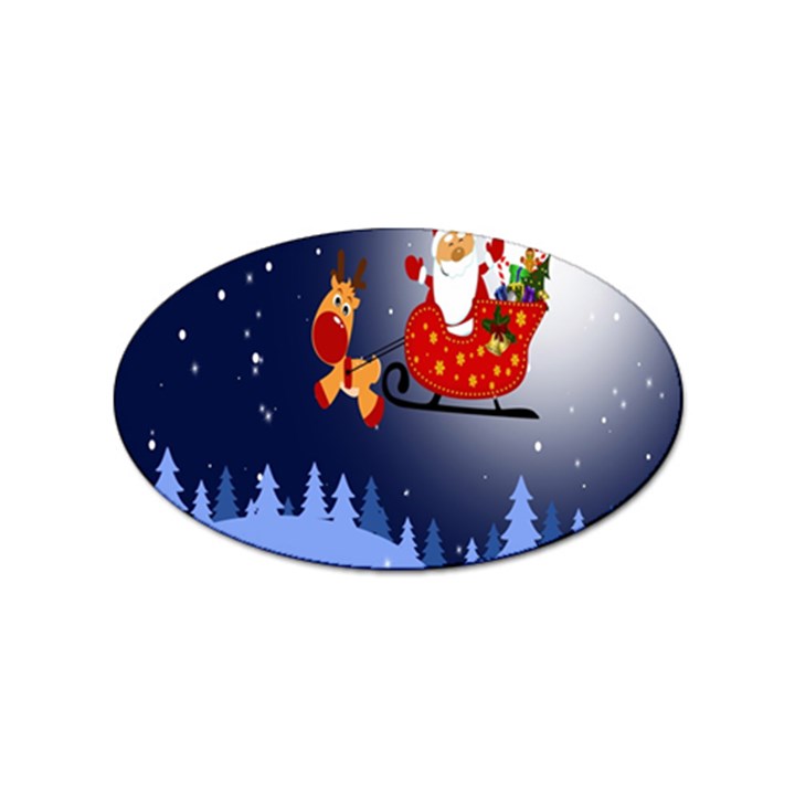 Deer Santa Claus Flying Trees Moon Night Merry Christmas Sticker Oval (100 pack)