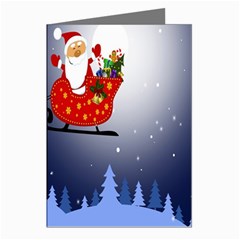 Deer Santa Claus Flying Trees Moon Night Merry Christmas Greeting Cards (pkg Of 8)