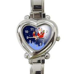 Deer Santa Claus Flying Trees Moon Night Merry Christmas Heart Italian Charm Watch by anzea