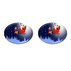 Deer Santa Claus Flying Trees Moon Night Merry Christmas Cufflinks (oval) by anzea