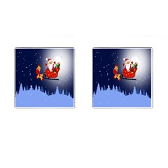 Deer Santa Claus Flying Trees Moon Night Merry Christmas Cufflinks (square) by anzea