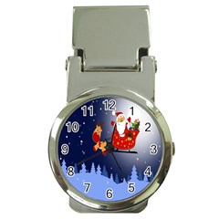 Deer Santa Claus Flying Trees Moon Night Merry Christmas Money Clip Watches by anzea