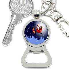 Deer Santa Claus Flying Trees Moon Night Merry Christmas Bottle Opener Key Chain by anzea