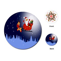 Deer Santa Claus Flying Trees Moon Night Merry Christmas Playing Cards Single Design (round)