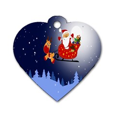 Deer Santa Claus Flying Trees Moon Night Merry Christmas Dog Tag Heart (one Side) by anzea