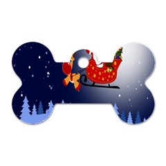 Deer Santa Claus Flying Trees Moon Night Merry Christmas Dog Tag Bone (two Sides) by anzea