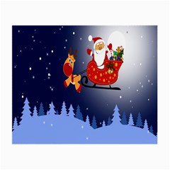 Deer Santa Claus Flying Trees Moon Night Merry Christmas Small Glasses Cloth (2 Sides) by anzea