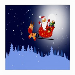 Deer Santa Claus Flying Trees Moon Night Merry Christmas Medium Glasses Cloth (2 Sides) by anzea