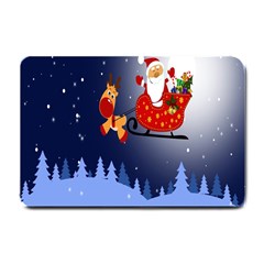 Deer Santa Claus Flying Trees Moon Night Merry Christmas Small Doormat by anzea