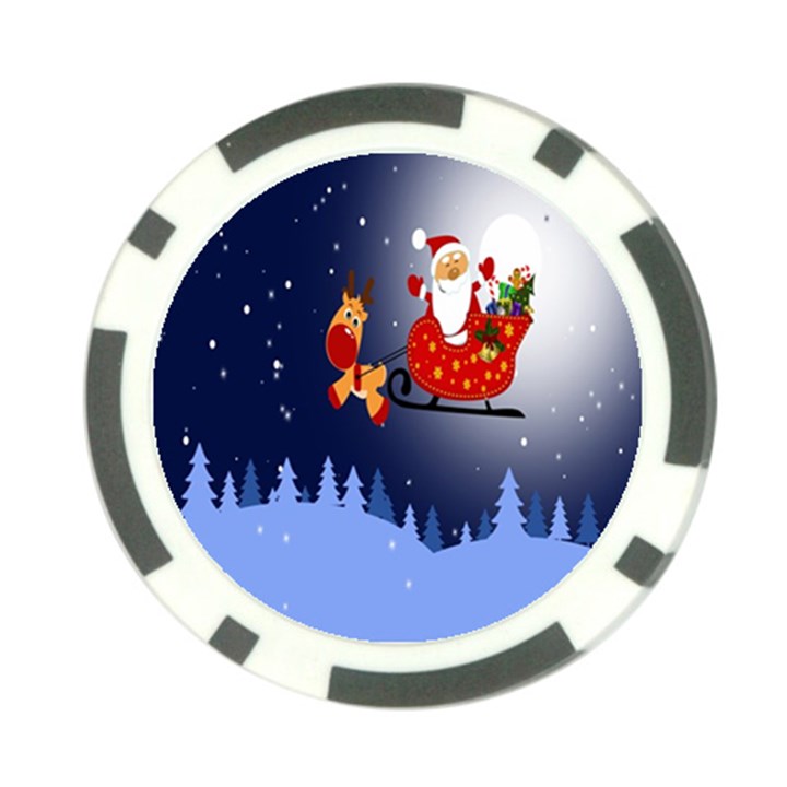 Deer Santa Claus Flying Trees Moon Night Merry Christmas Poker Chip Card Guard