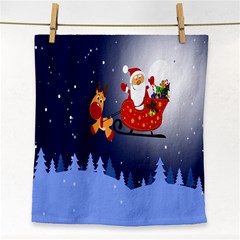 Deer Santa Claus Flying Trees Moon Night Merry Christmas Face Towel by anzea