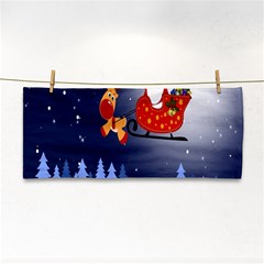 Deer Santa Claus Flying Trees Moon Night Merry Christmas Hand Towel by anzea