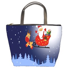 Deer Santa Claus Flying Trees Moon Night Merry Christmas Bucket Bag by anzea