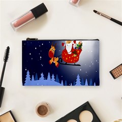 Deer Santa Claus Flying Trees Moon Night Merry Christmas Cosmetic Bag (small) by anzea