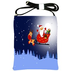 Deer Santa Claus Flying Trees Moon Night Merry Christmas Shoulder Sling Bag by anzea