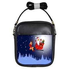 Deer Santa Claus Flying Trees Moon Night Merry Christmas Girls Sling Bag by anzea