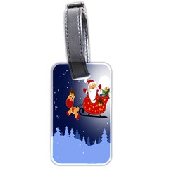 Deer Santa Claus Flying Trees Moon Night Merry Christmas Luggage Tag (two Sides) by anzea