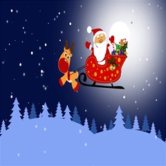 Deer Santa Claus Flying Trees Moon Night Merry Christmas Play Mat (square) by anzea