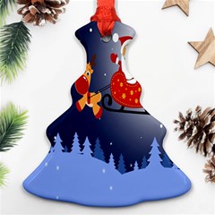 Deer Santa Claus Flying Trees Moon Night Merry Christmas Christmas Tree Ornament (two Sides) by anzea