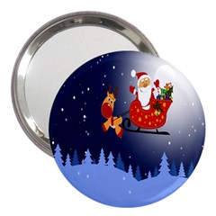 Deer Santa Claus Flying Trees Moon Night Merry Christmas 3  Handbag Mirrors by anzea