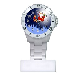 Deer Santa Claus Flying Trees Moon Night Merry Christmas Plastic Nurses Watch by anzea